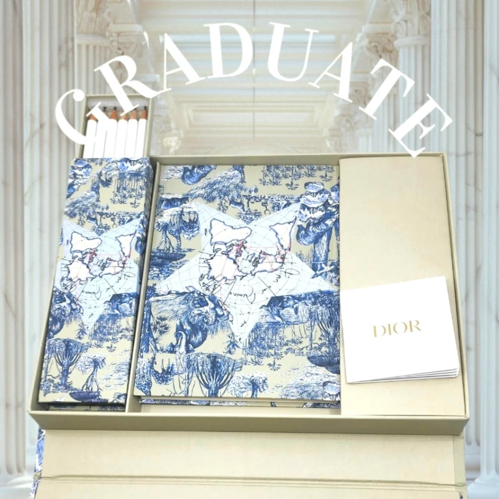 NWOT Dior Blue and Cream World Map Notebook Set